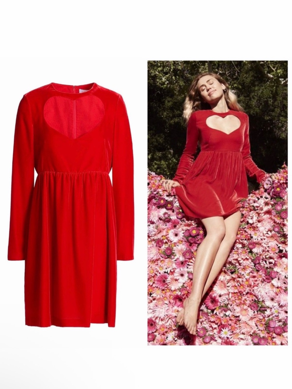 Chloé Red Mini Dress Velvet Heart Cutout Long Sleeve 4 Party Cocktail Runway 🟡